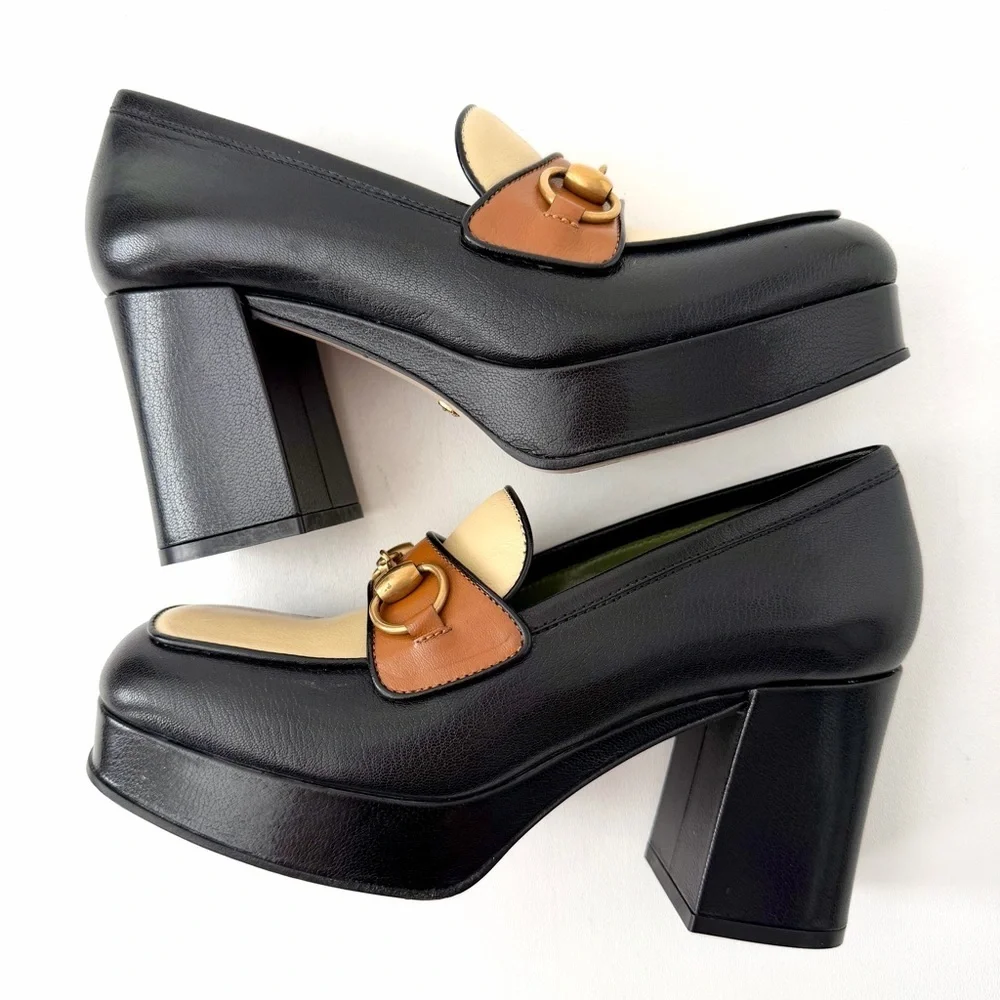 GUCCI | Horsebit Platform Loafer Pumps Houdan Block Heel Leather EU 36 - Picture 9 of 12